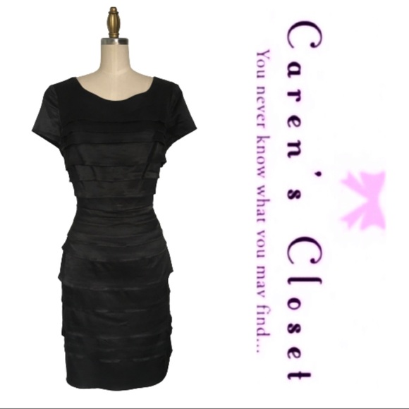 Cynthia Steffe Black Stretch Satin Ruffled Dress - Picture 2 of 4